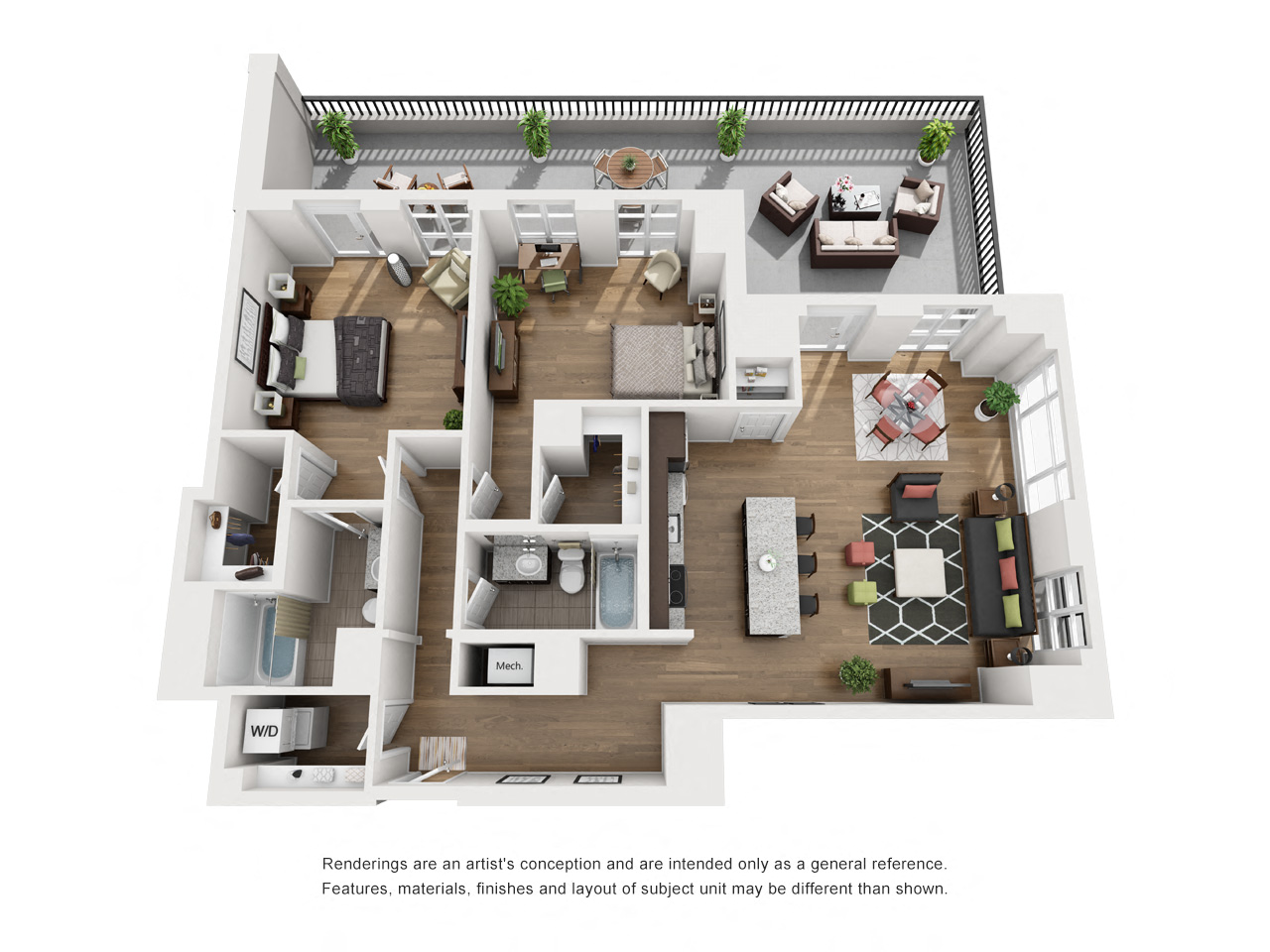 Floor plan for 2 beds, 2 baths, 1397 sqft